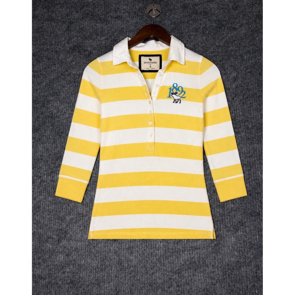 Abercrombie Y2K Yellow Striped 3/4 Sleeve Polo Shirt **small-read description**